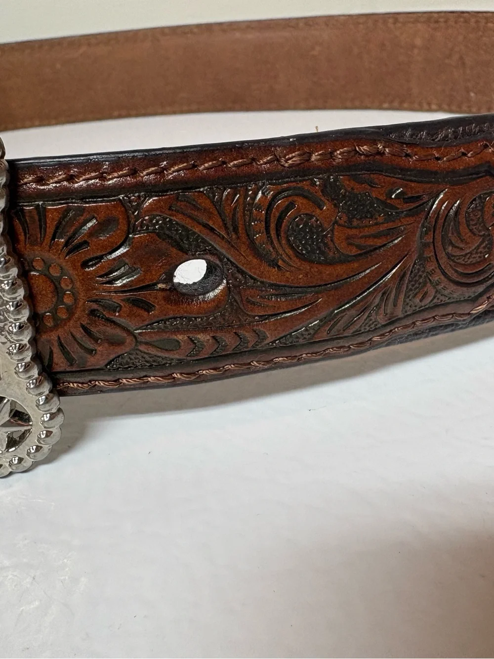 Boys Brown Leather Western Belt with Silver Decorative Buckle